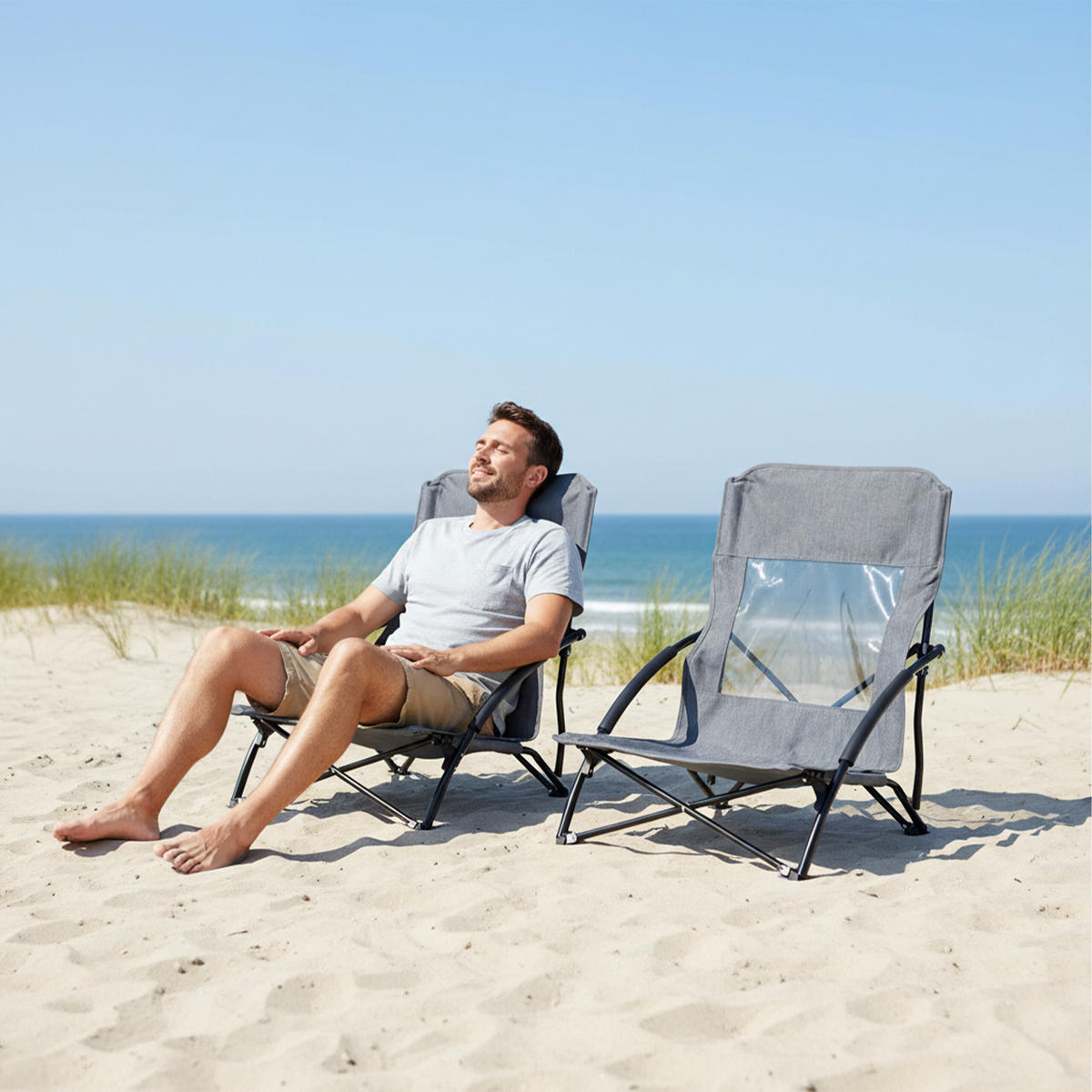 2XSTRANDSTUHL - Grau, Textil/Metall (54/65/50cm) - Relaxdays