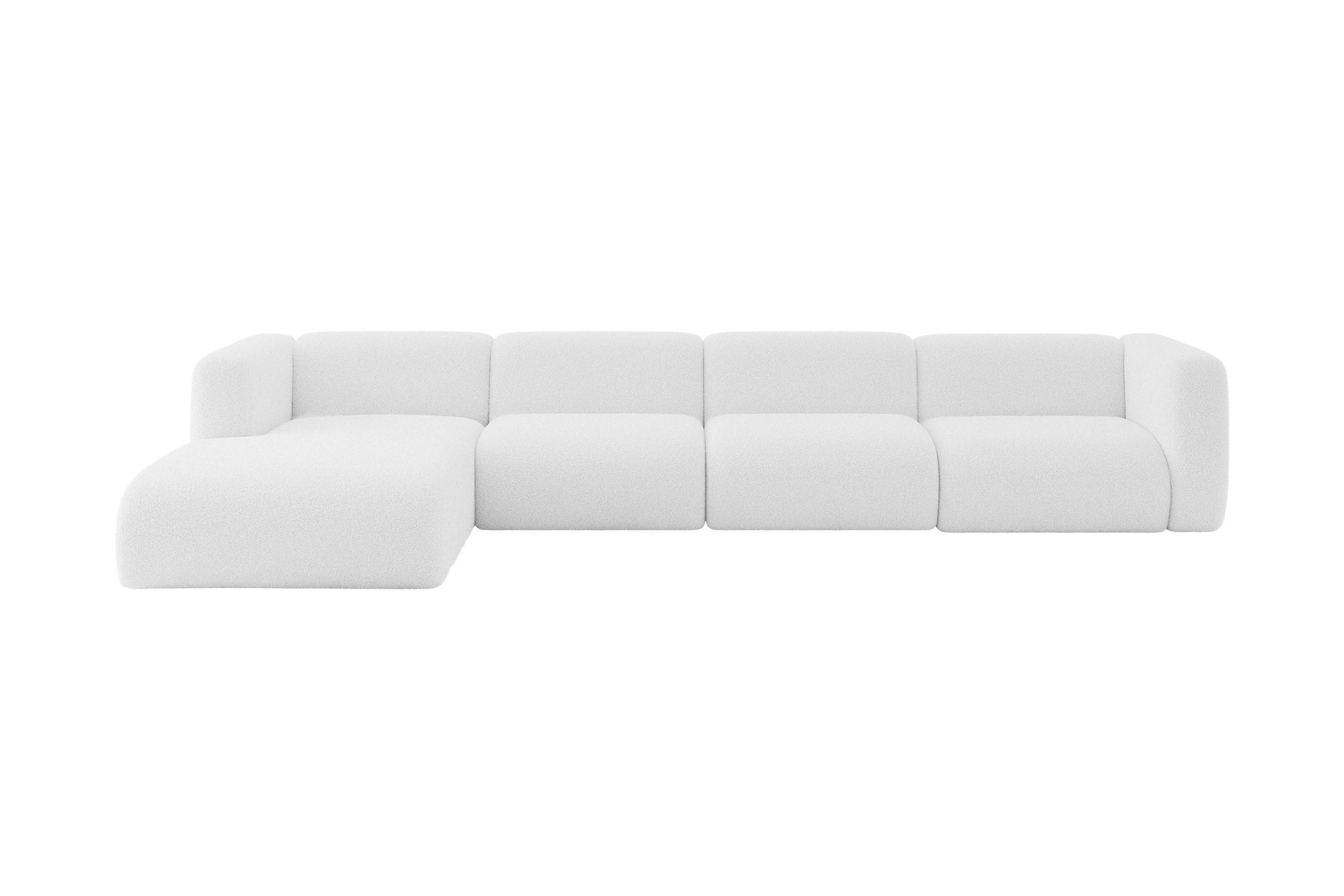 ECKSOFA Ottomane Links MIRA-L3 409x179x70 Weiß Bouclé - Schwarz/Weiß, Holzwerkstoff/Kunststoff (409/179cm) - ALTDECOR