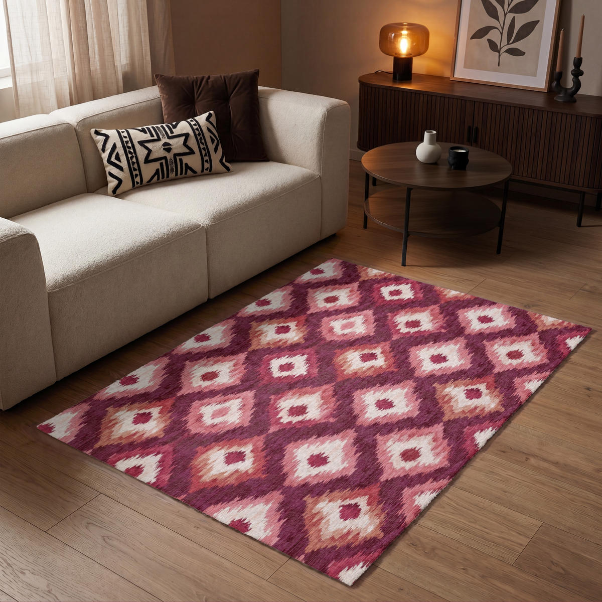 TEPPICH - Diamantformen - Rosa - Muster - Textur - 120x180 cm - Bordeaux, Kunststoff/Textil (120/0.4cm) - OnlyWow