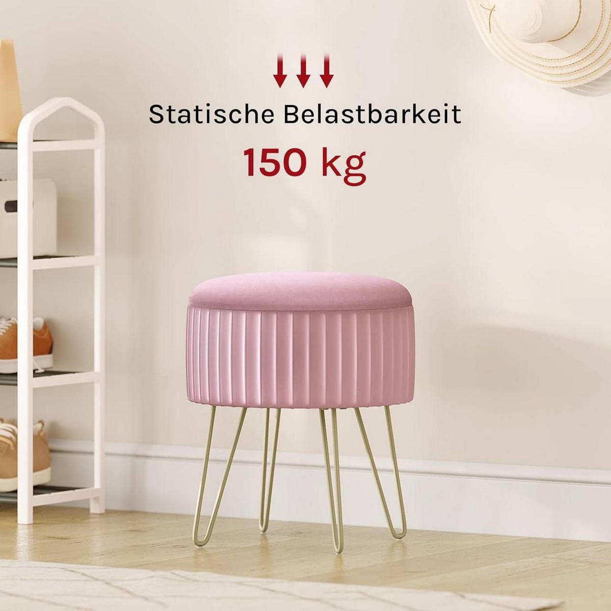 SITZHOCKER mit Stauraum, φ31,5xH37,5 cm, Rosa - Goldfarben/Rosa, Holzwerkstoff/Kunststoff (31.5/37.5/31.5cm) - Woltu