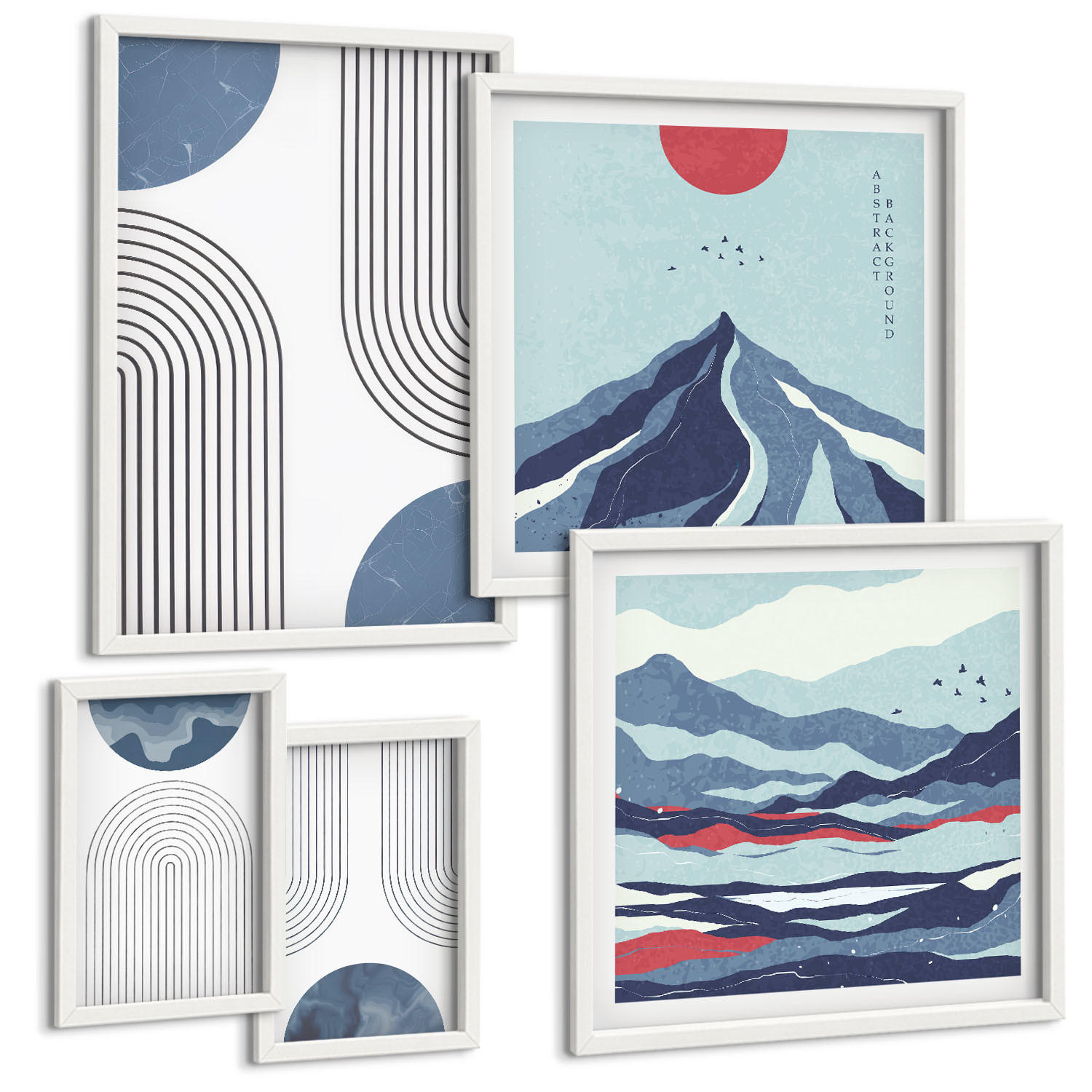 BILDER SET 5er Set - 50x50 cm & 20x30 cm & 40x60 cm Weißer Rahmen - Zitronenbäume im Topf - Weiß, Kunststoff (40/60cm) - TULUP