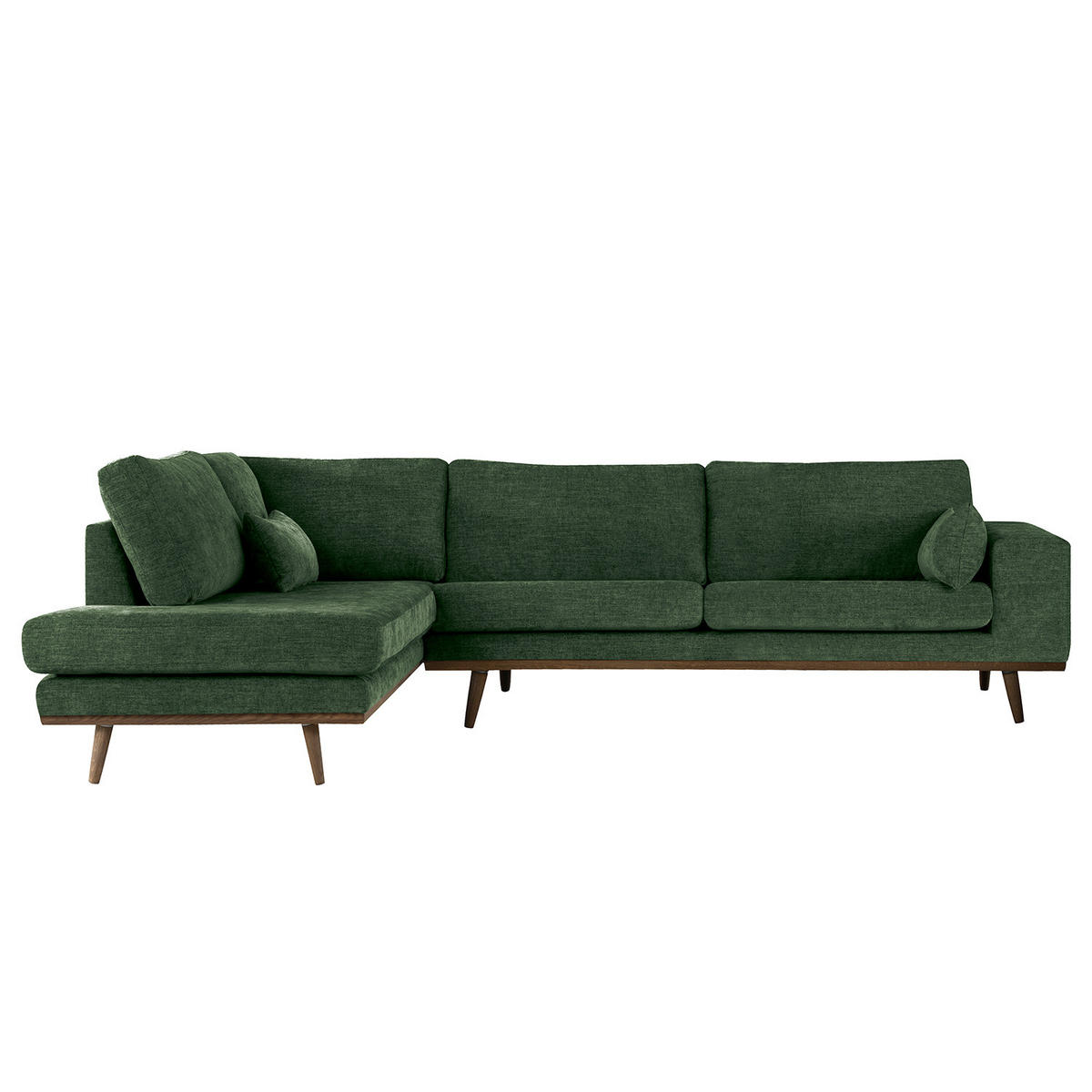 ECKSOFA mit Ottomane - Dunkelgrün/Eichefarben, Eichenholz/Textil (287/219cm) - home24