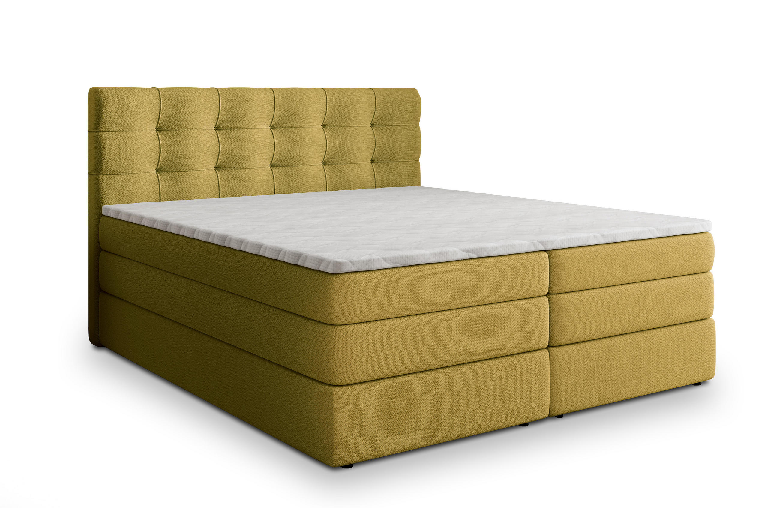 BOXSPRINGBETT AREZI 140x200 cm mit Matratze und Topper - Gelb - Gelb, Holz (140/200cm) - MASSENO