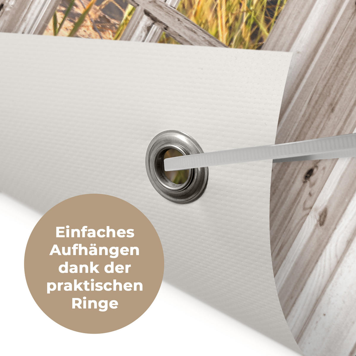 ZAHRADNÍ PLAKÁT Průhled - Pláž - Moře - Duny - Písek - Voda - Vysoká tráva 90x60 cm - písková barva, plast (90/60/0.2cm) - OnlyWow