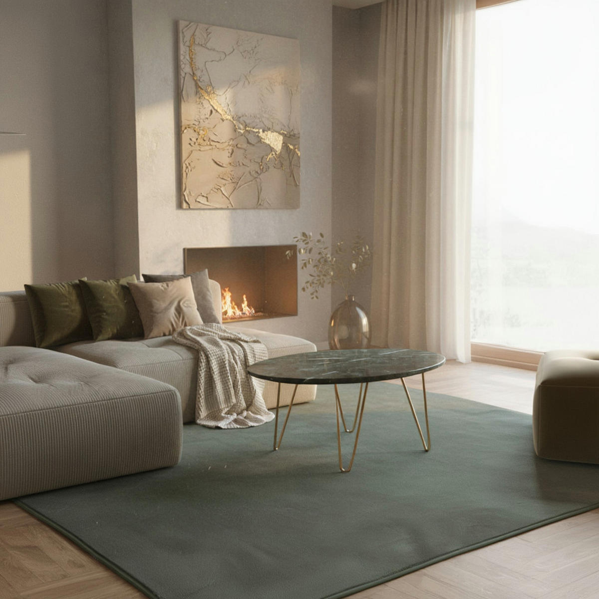 TEPPICH Flur Einfarbig Pflegeleicht Waschbar Wohnzimmer OEKO-TEX Grün 60x110 cm Gekettelt – NECKAR - Grün, Textil (60/110cm) - KADIMA DESIGN