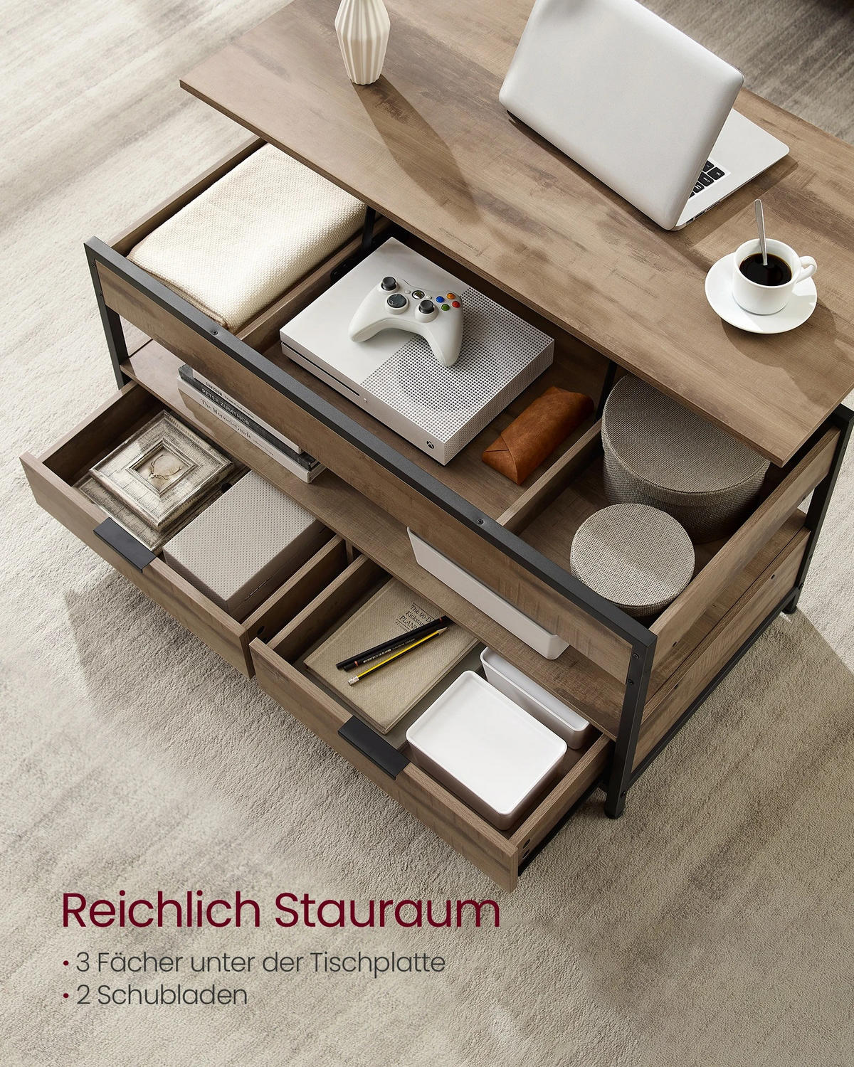 COUCHTISCH, Braun, höhenverstellbar, mit Schubladen - Braun, Holzwerkstoff (50/100/63cm) - Kaket