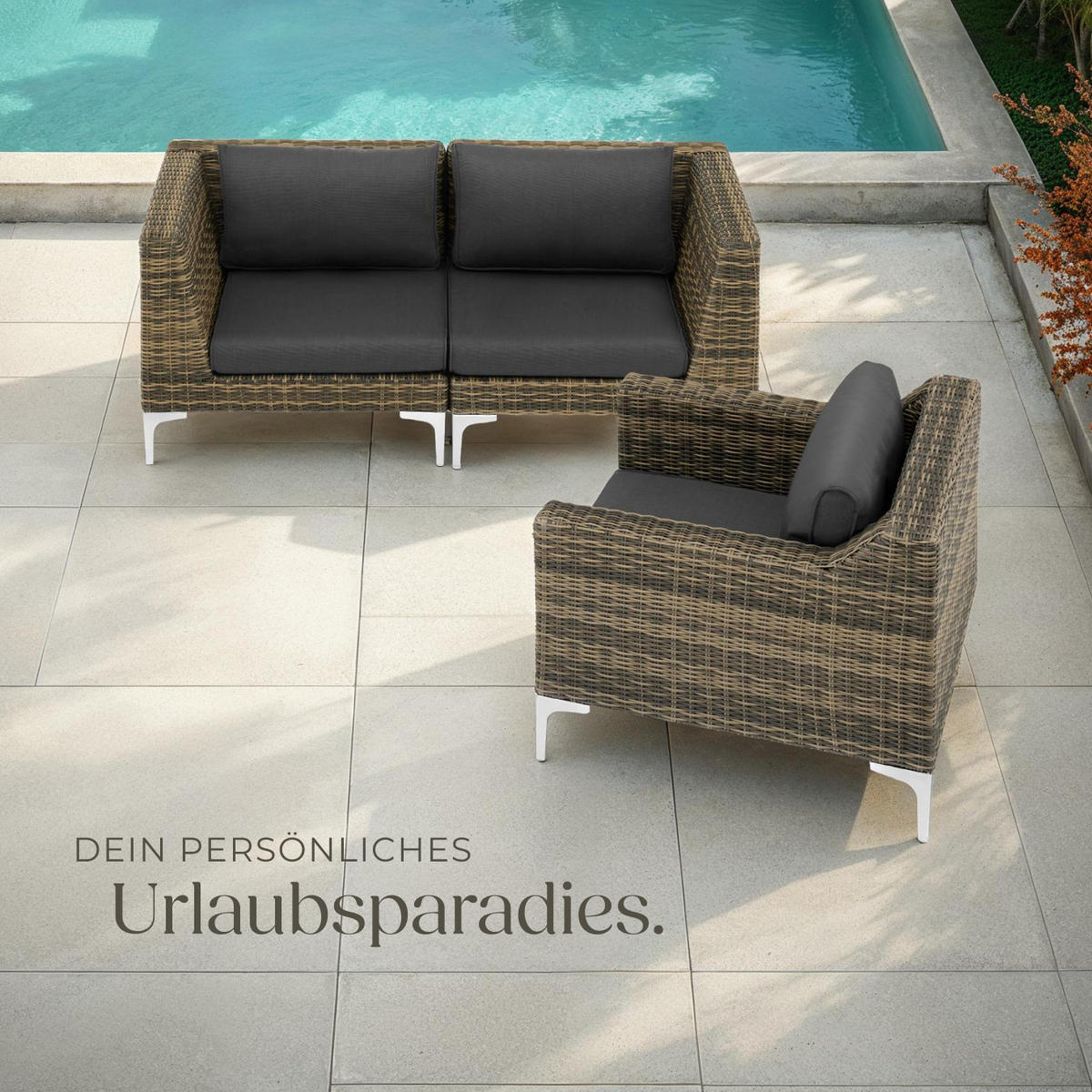 GARTEN-LOUNGE-SET Villanova,kein Aufbau,anthrazit-meliert - Anthrazit, Kunststoff - tectake