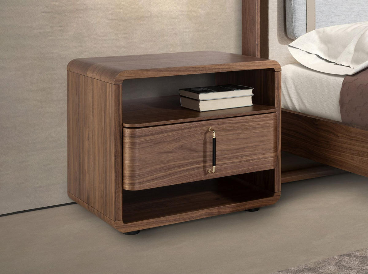 NACHTSCHRANK aus Nussbaum und PVC 60/43/50 cm - Goldfarben/Nussbaumfarben, Leder/Holz (60/50/43cm) - ANGEL CERDA