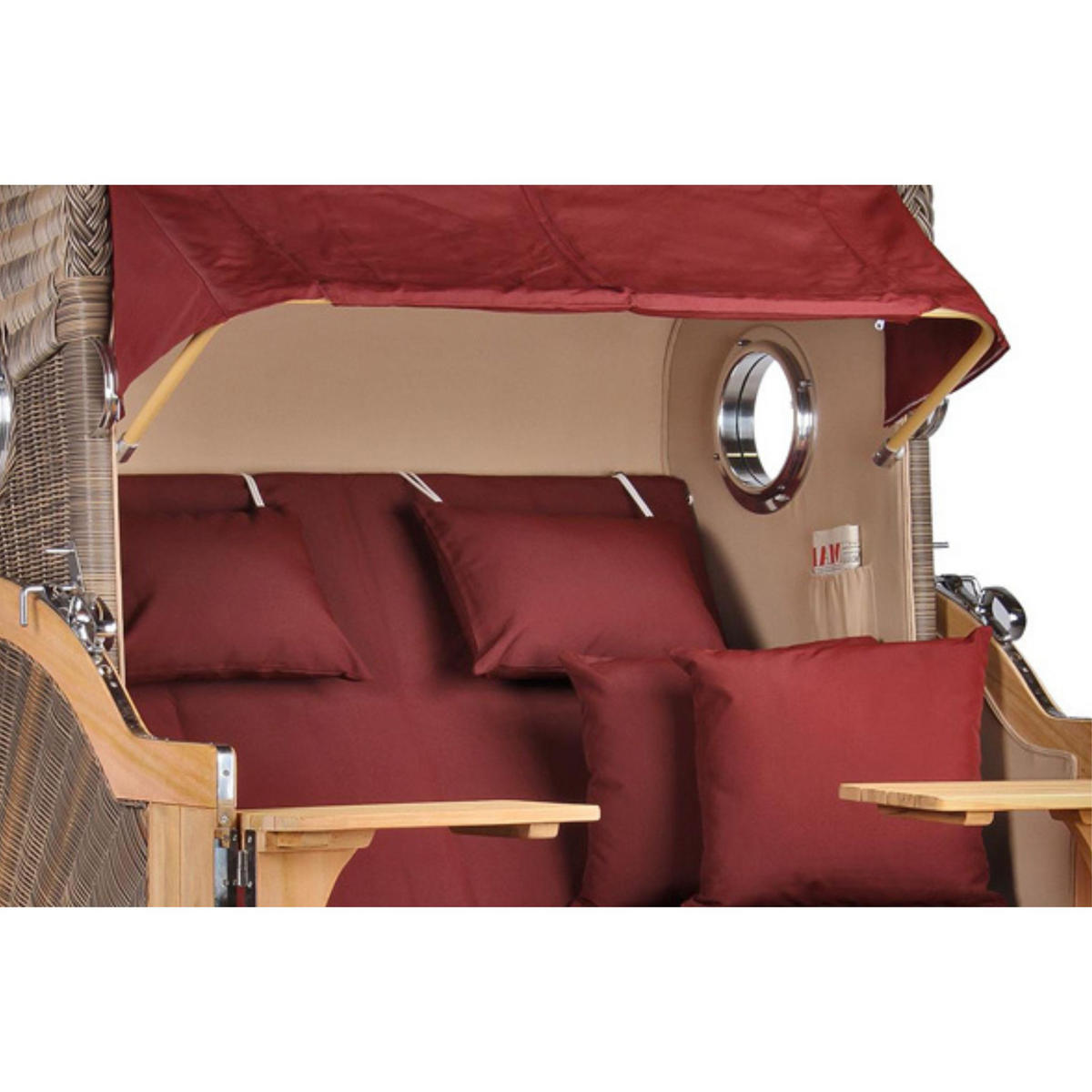 STRANDKORB Baltikum Teak 2,5 Sitzer - Rot/Braun, Holz/Metall (142/170/95cm) - Mr. Deko