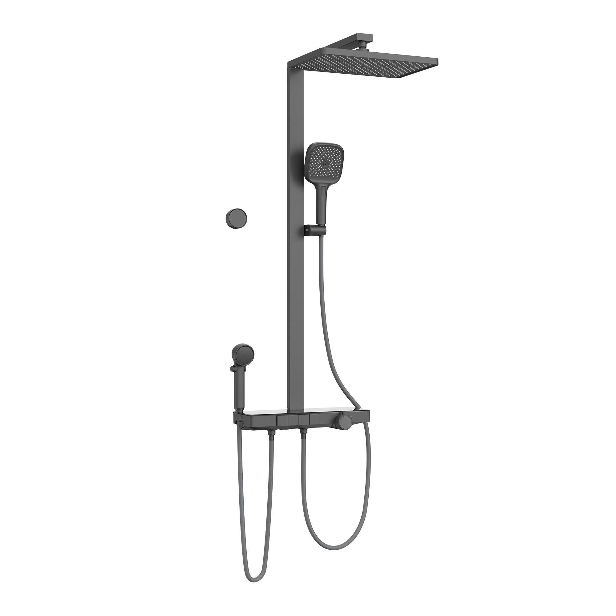 ÜBERKOPFBRAUSESET mit Handbrause Thermostat Anthrazit - Anthrazit, Metall (40/113/58cm) - EMKE