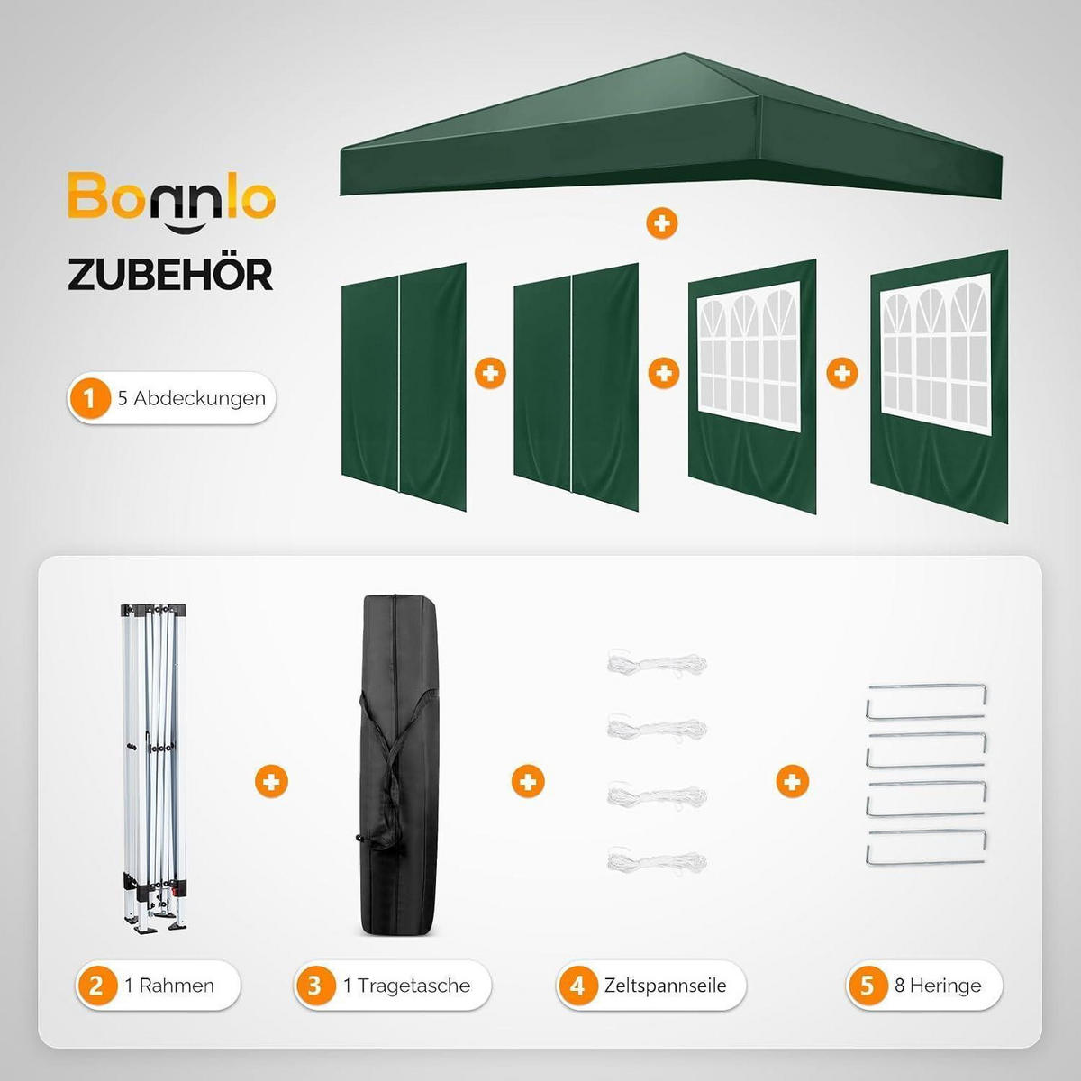 FALTPAVILLON 3 x 3 m Grün Wasserdicht mit 4 Seitenteilen - Grün, Textil (300/260/300cm)
