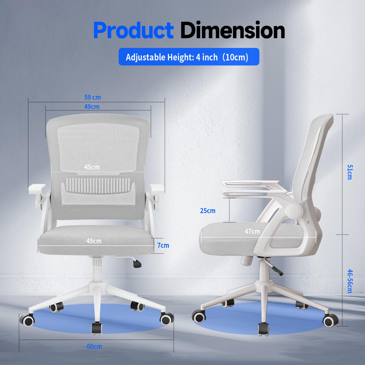 BÜROSTUHL Weiß-Rahmen Grau ergonomisch mit atmungsaktiver Rückenlehne - Grau, Metall (22.5/53/54.2cm) - Rattrix