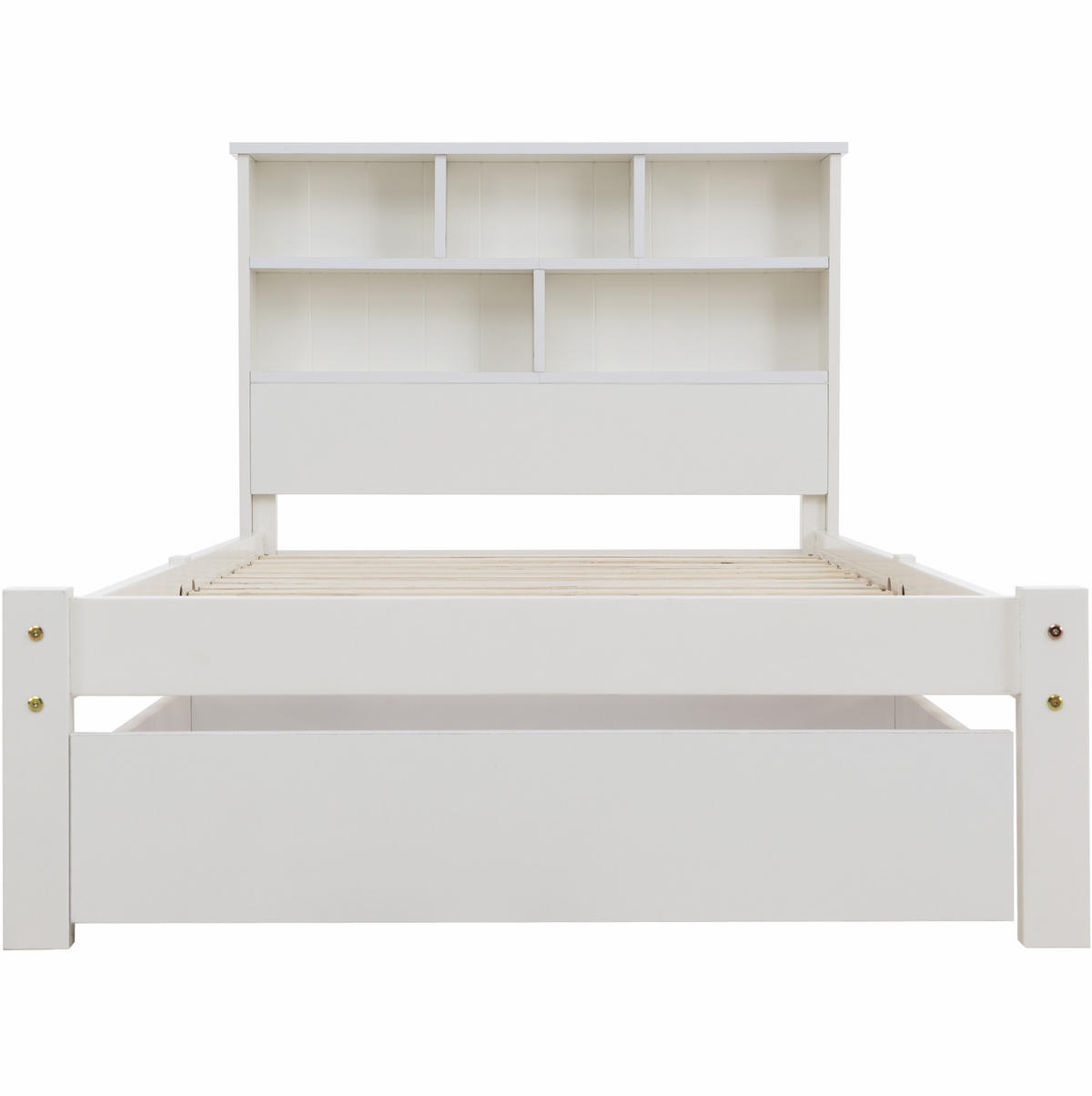 EINZELBETT 90/200 cm Weiß mit Bücherregal und Schubladen - Weiß, Holz (90/200cm) - OKWISH