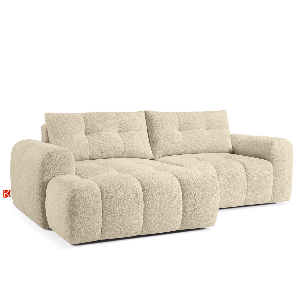 ECKSOFA LINKS RAVIA, Bouclé, Hellbeige - Beige, Holz/Textil (256/104cm) - KONSIMO®