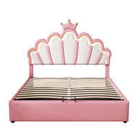 POLSTERBETT 140/200 cm Rosa, mit LED-Licht, Kronenleiste und Prinzessinnen-Design - Pink, Kunststoff