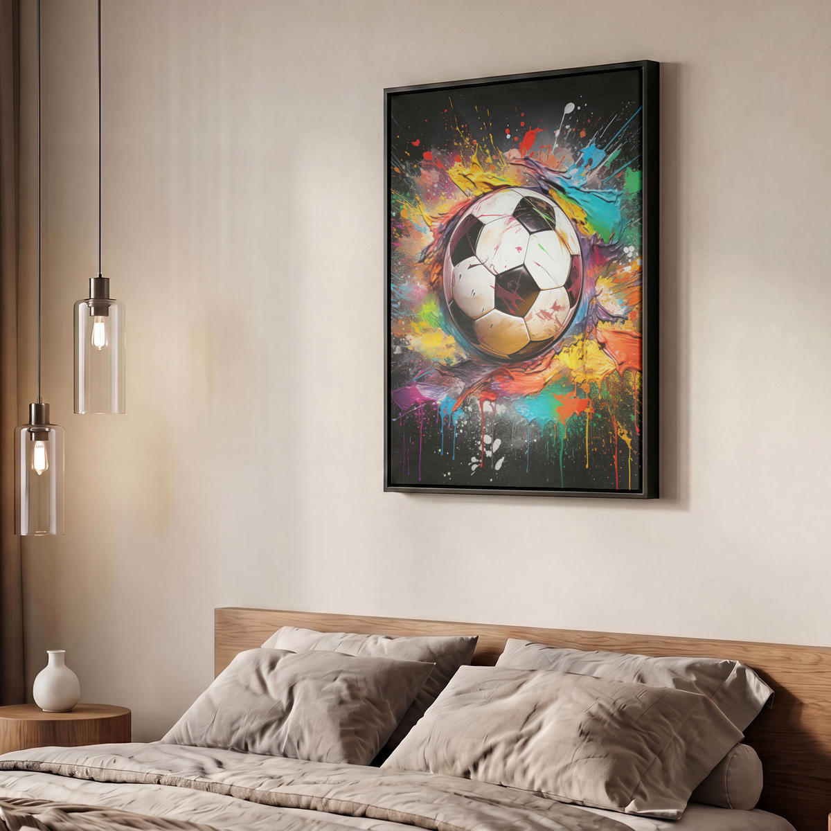 LEINWAND Bilder mit Rahmen - Fußball - Farbe - Farben - Schwarz - Weiß - 60x80 - Weiß, Textil (60/80cm) - MuchoWow