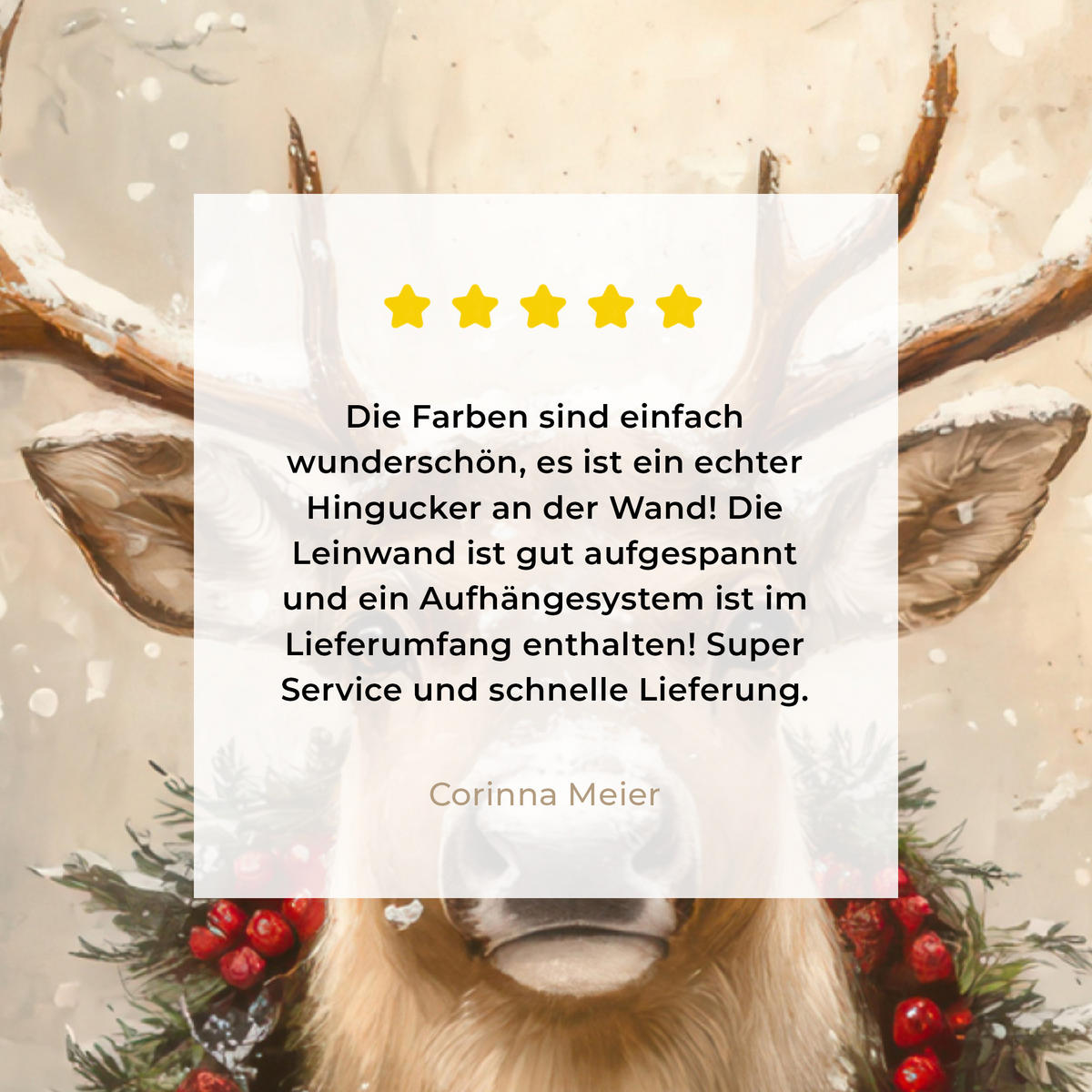 LEINWANDBILD Weihnachten - Rentier - Winter - Kranz 60x80 cm - Naturfarben, Textil (60/80cm) - MuchoWow