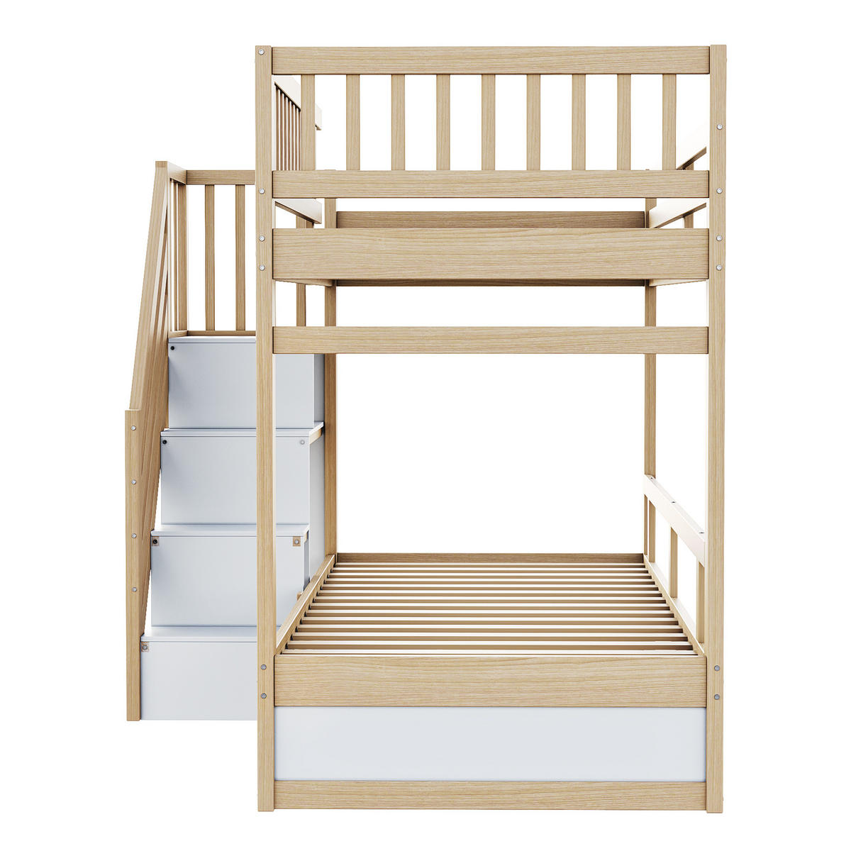 ETAGENBETT 90/200 cm aus Massivholz mit Stauraum und Sicherheitsleiter - Naturfarben, Holz (90/200cm) - OKMYHOME