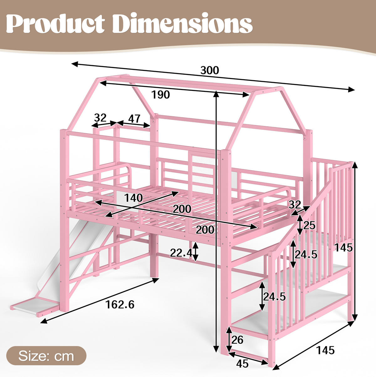KINDERHOCHBETT 140x200 cm in Rosa mit Rutsche, Stauraumtreppe und Bluetooth-LED - Pink, Holzwerkstoff (140/200cm) - IVMEU