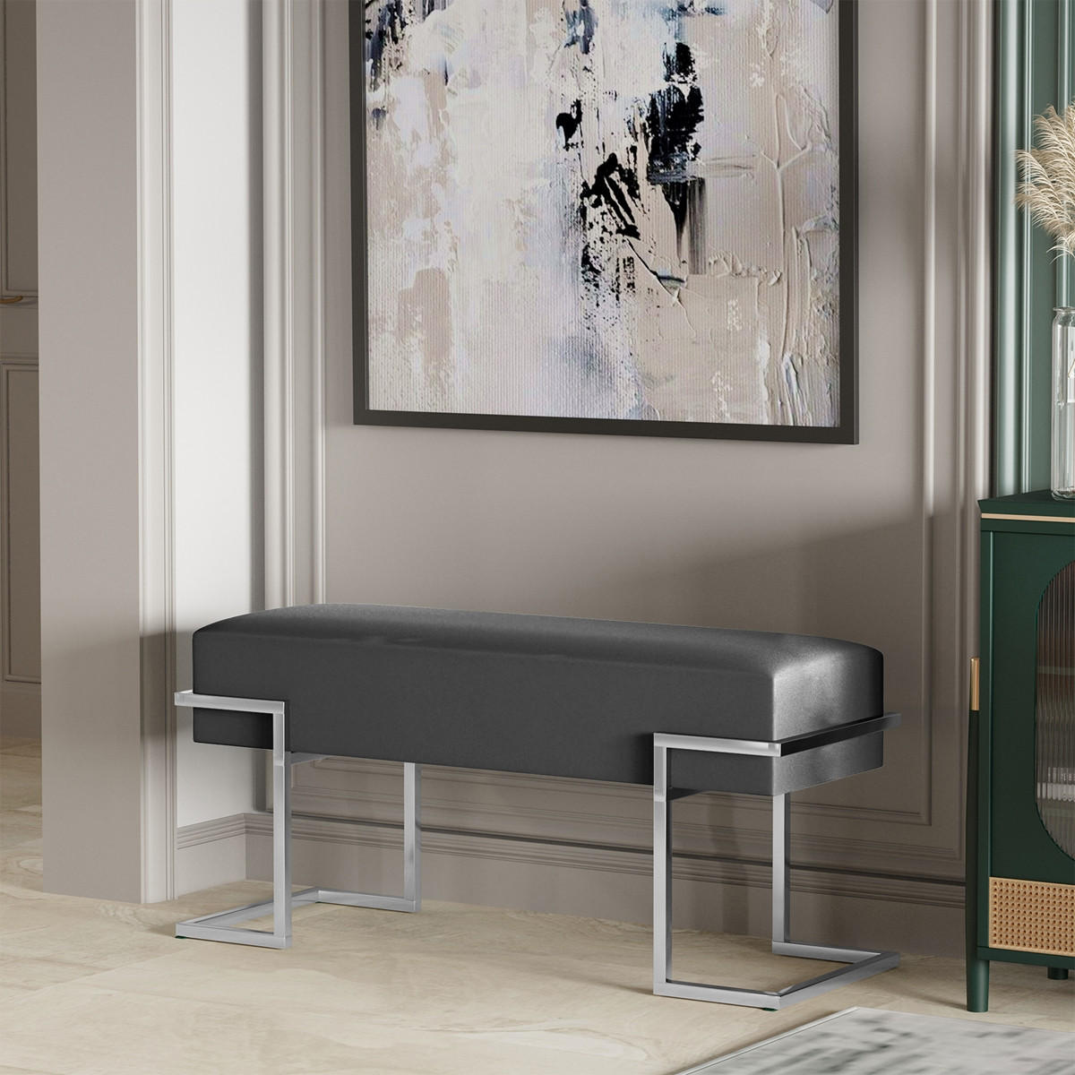 POLSTERBANK CELY 80 cm, Graubraun, Chromgestell, Samtstoff - Chromfarben/Dunkelgrau, Textil/Metall (80/42/34cm) - Bettso