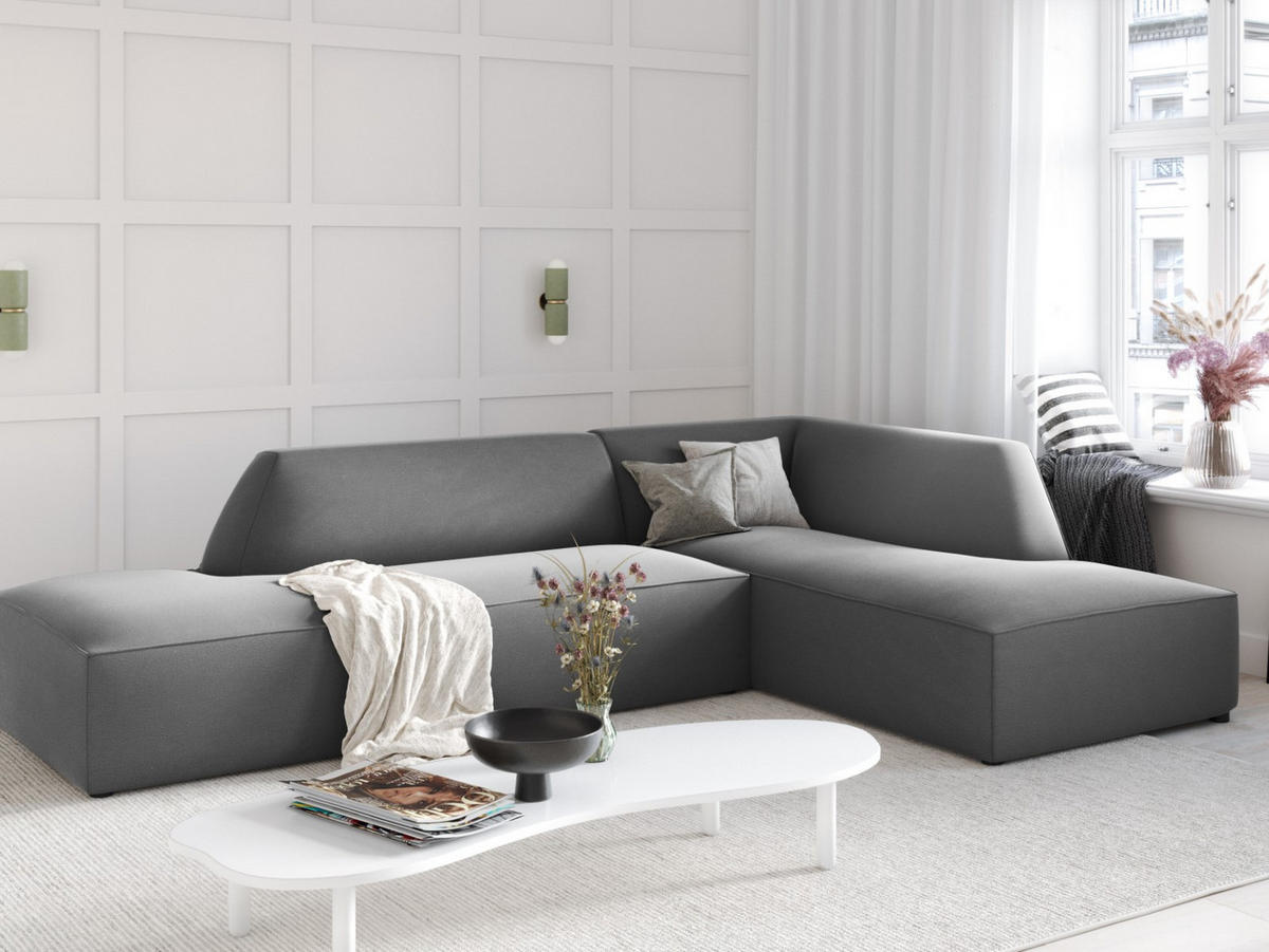 ECKSOFA rechts Ruby aus Samt grau 4 Sitzplätze - Grau, Textil (180/273cm) - Micadoni