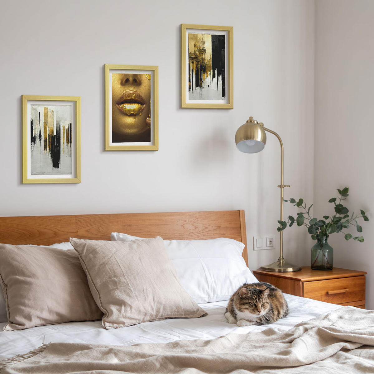 WANDBILDER 3er Set - 20x30 cm Goldrahmen - Abstrakte Porträtmalerei - Goldfarben, Kunststoff (20/30cm) - ArtPrintCave