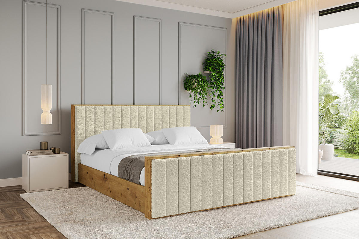 POLSTERBETT mit Bettkasten, Fußteil und Lattenrost, Boxbett ohne Matratze - ENZO4-Z 160x200 Beige - Taupe, Holzwerkstoff/Textil (160/200cm) - ALTDECOR