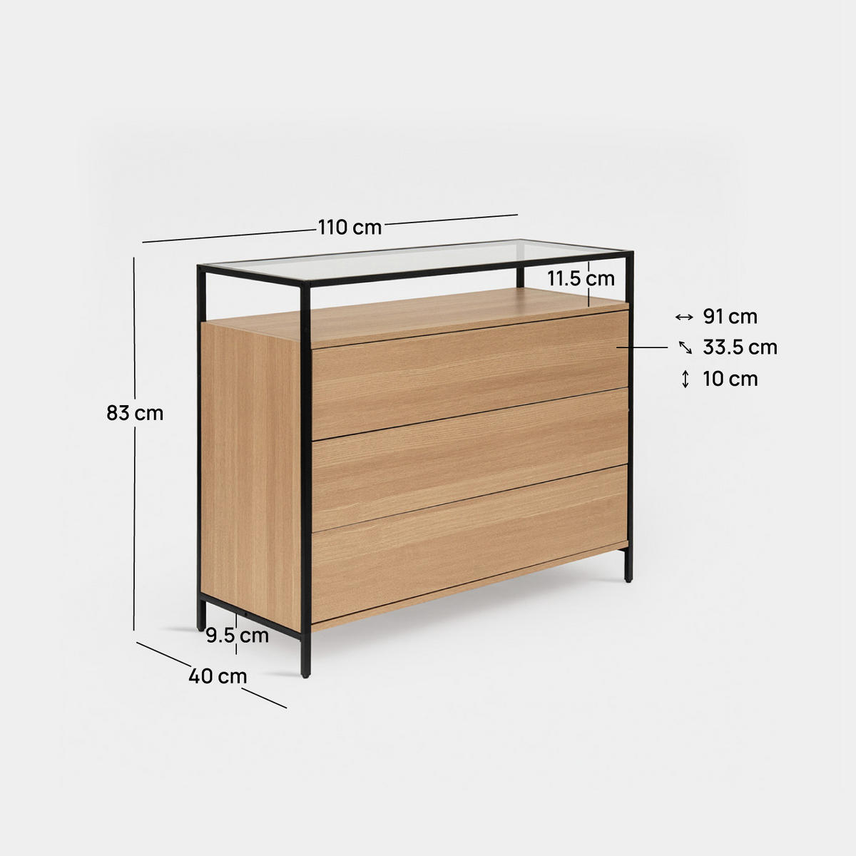 KOMMODE MIT SCHUBLADEN Petra Natürlich 110 cm x 83 cm - Naturfarben, Holzwerkstoff (110/83/40cm) - Klast Home