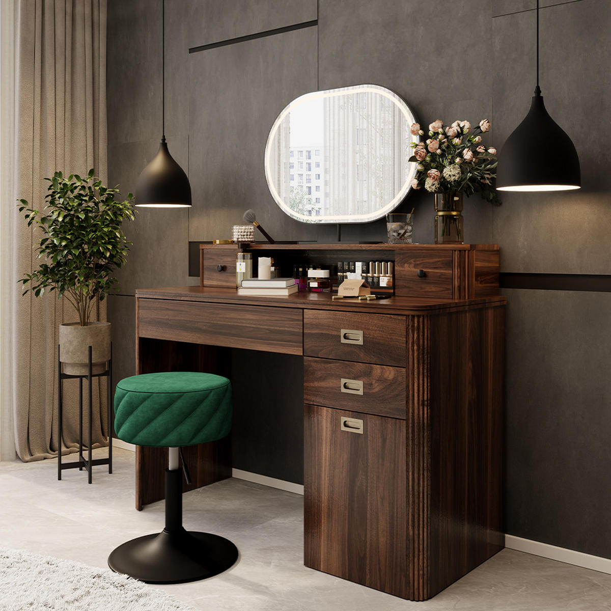 SCHMINKTISCH Neria Eiche rustikal 120 cm ohne Spiegel - Wildeiche, Holzwerkstoff (120/93.5/50cm) - Vicco