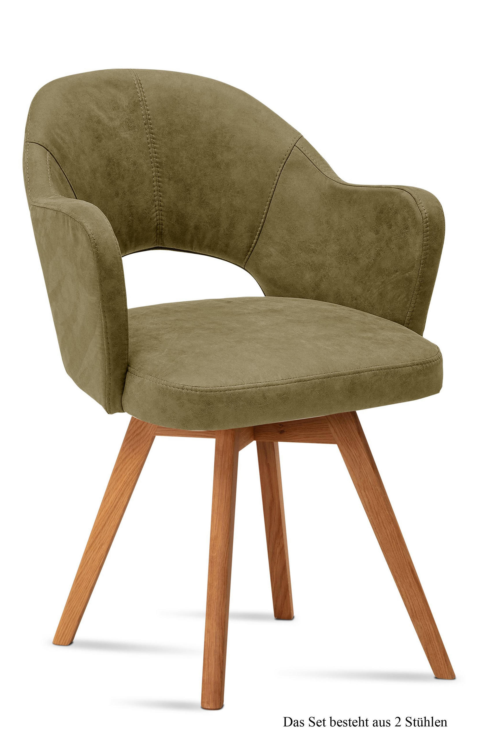 ARMLEHNSTUHL (2er-Set) Dolly 59x87x61 Eiche geölt/Olivgrün - Eichefarben/Olivgrün, Kunststoff (61/87/59cm) - 58aufmkessel