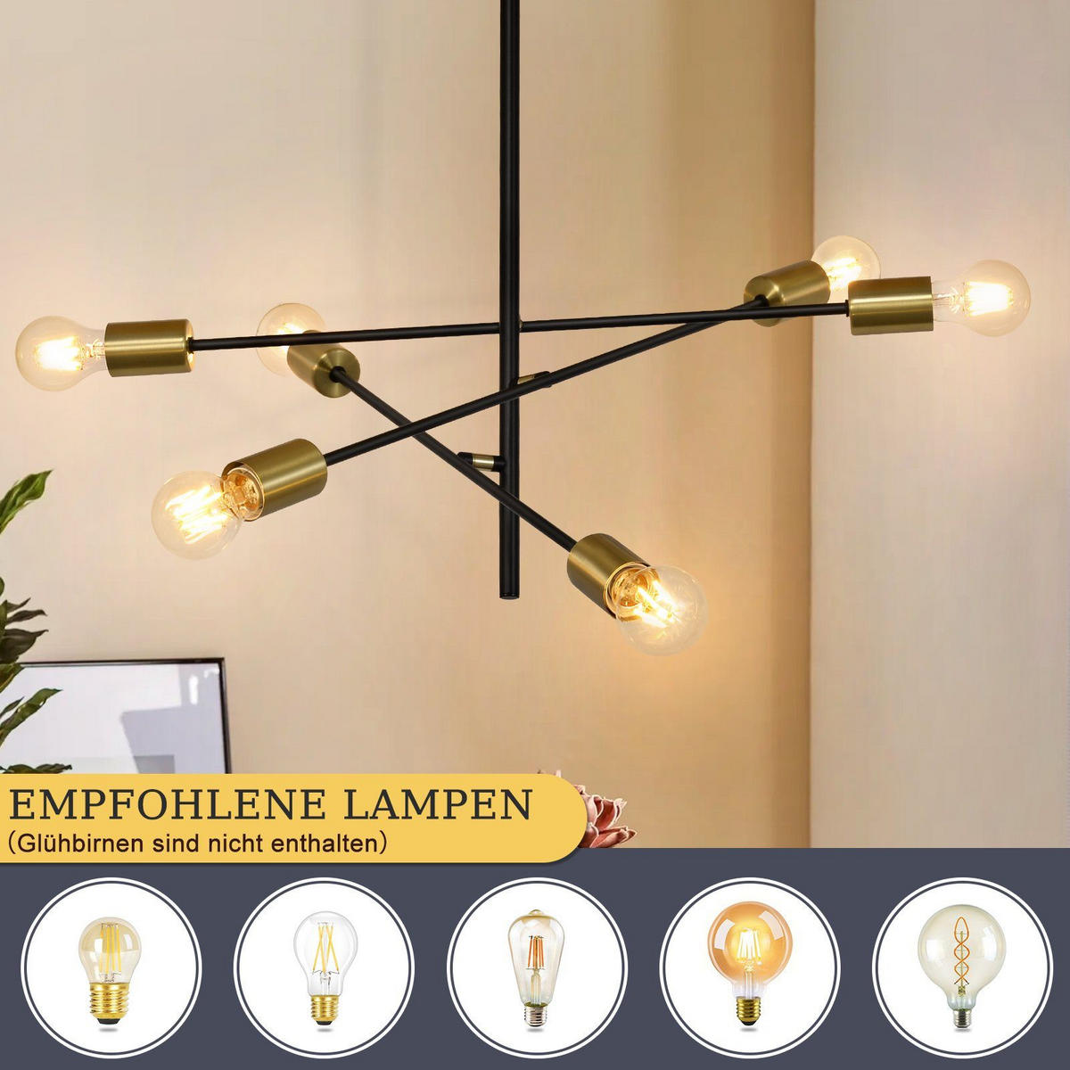 HÄNGELEUCHTE Aura 6-flammig 64/64/63 cm - Goldfarben, Holzwerkstoff (64/64/63cm) - Nettlife