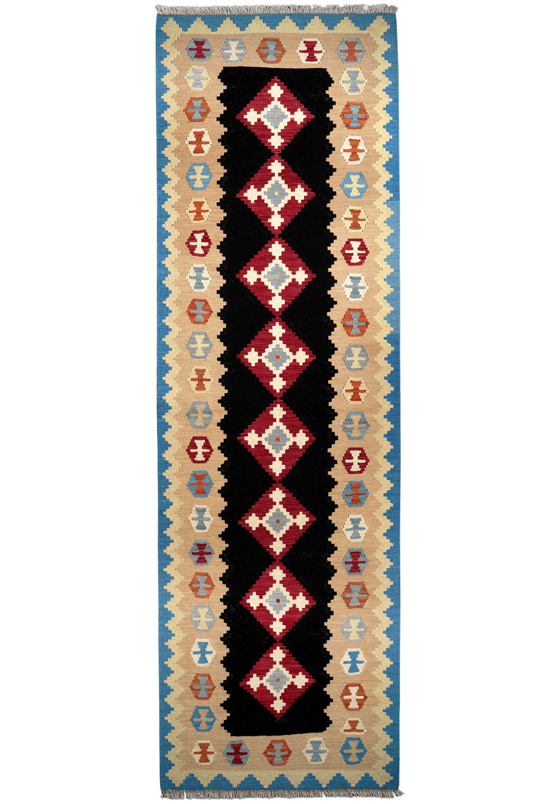 KELIM-LÄUFER handgewebt Gashgai Schwarz 300/92 cm Schurwolle - Schwarz, Textil (92/300cm) - Looma