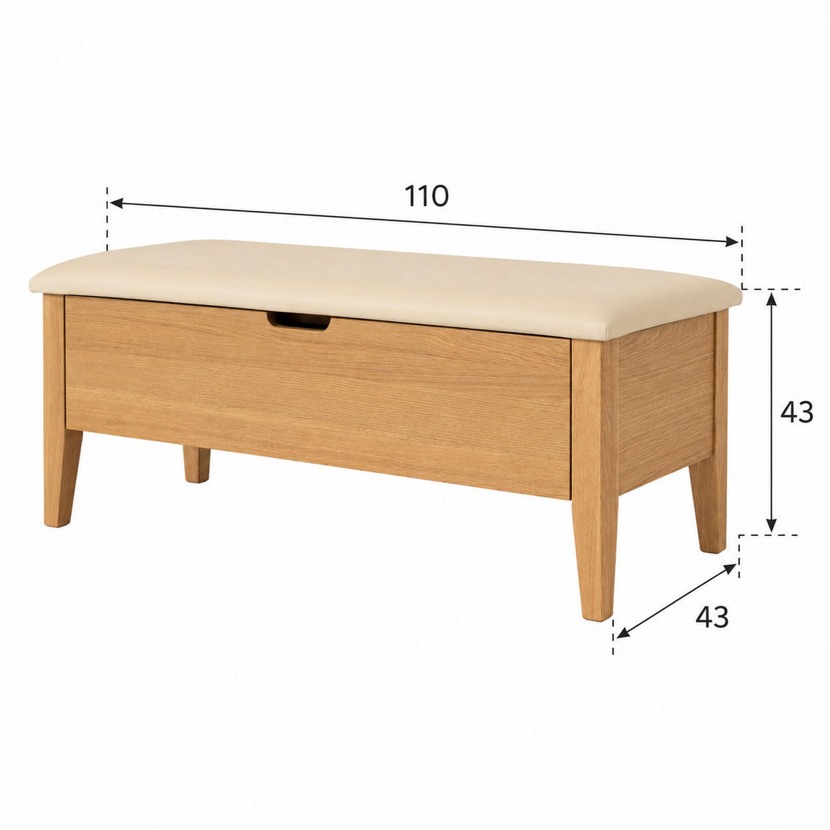 SITZBANK Oslo 110 cm, Eiche Natur, Leder Beige - Beige, Holz (110/43/43cm) - WOODEK