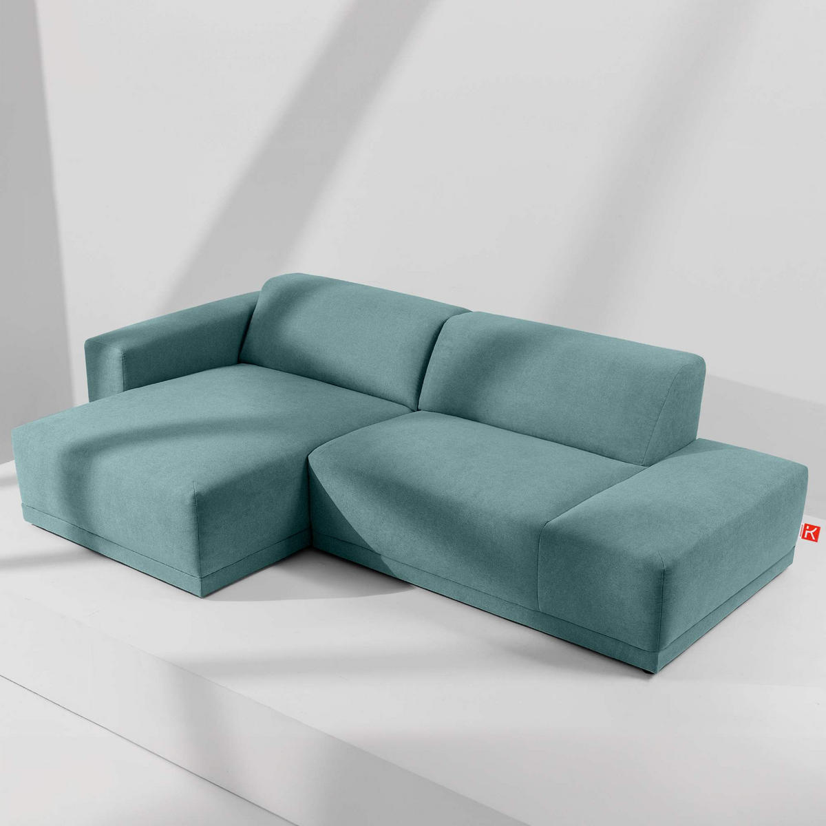 ECKSOFA LINKS MUDI in moderner Optik mit hochwertigem Kaltschaum, Cord-Stoff, Himmelblau - Blau/Schwarz, Textil (280/160cm) - KONSIMO®