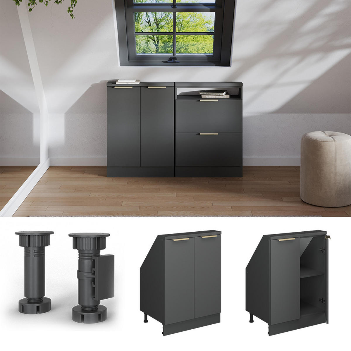 ŠIKMÁ SKŘÍŇ Rion Antracitově zlatý - antracitová, kompozitní dřevo (60/81.6/46cm) - Vicco