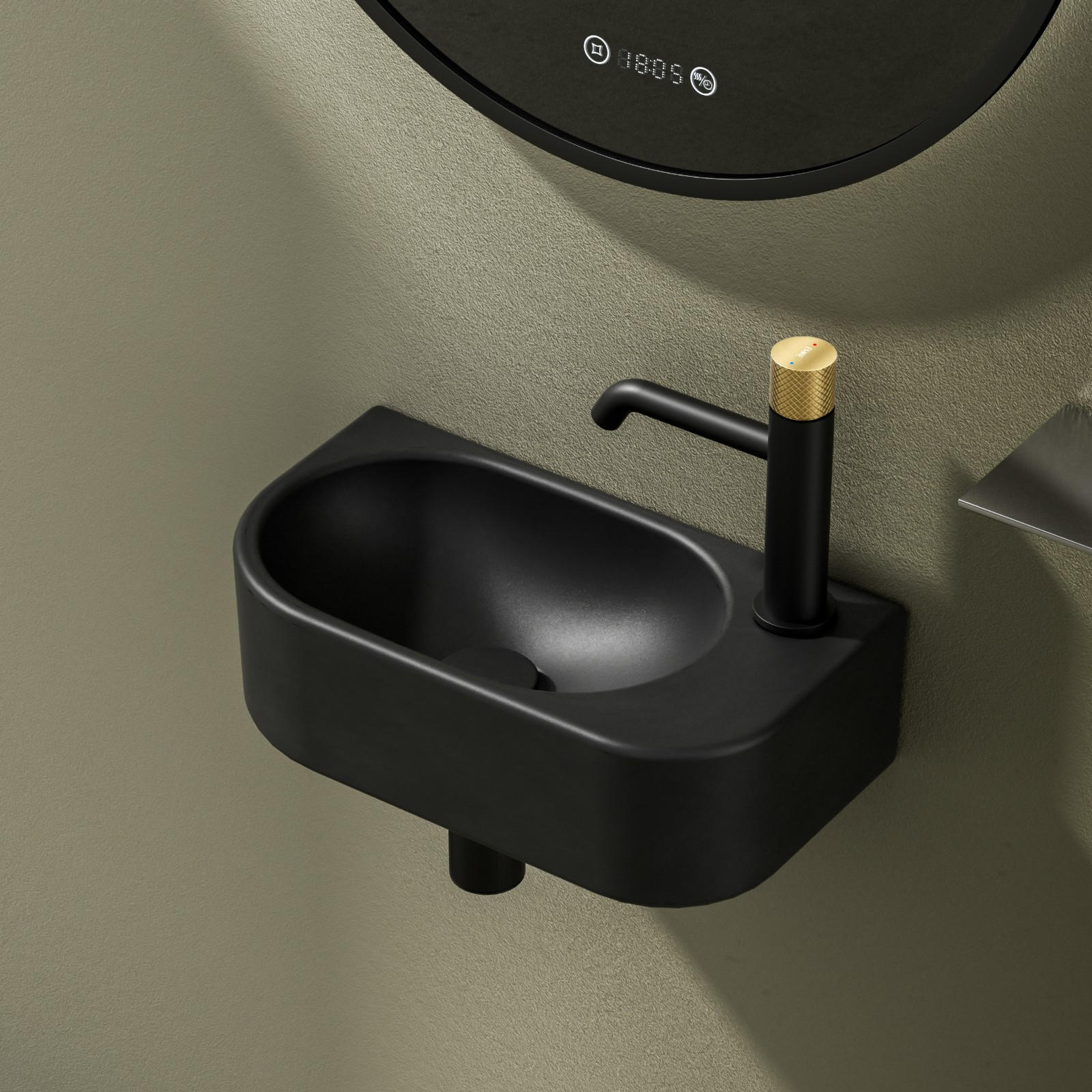 WASCHBECKEN Abgerundete Ecken Mit Hahnloch links Mattschwarz 40 / 21,5 / 12 cm - Schwarz, Keramik (21.5/12/40cm) - EMKE