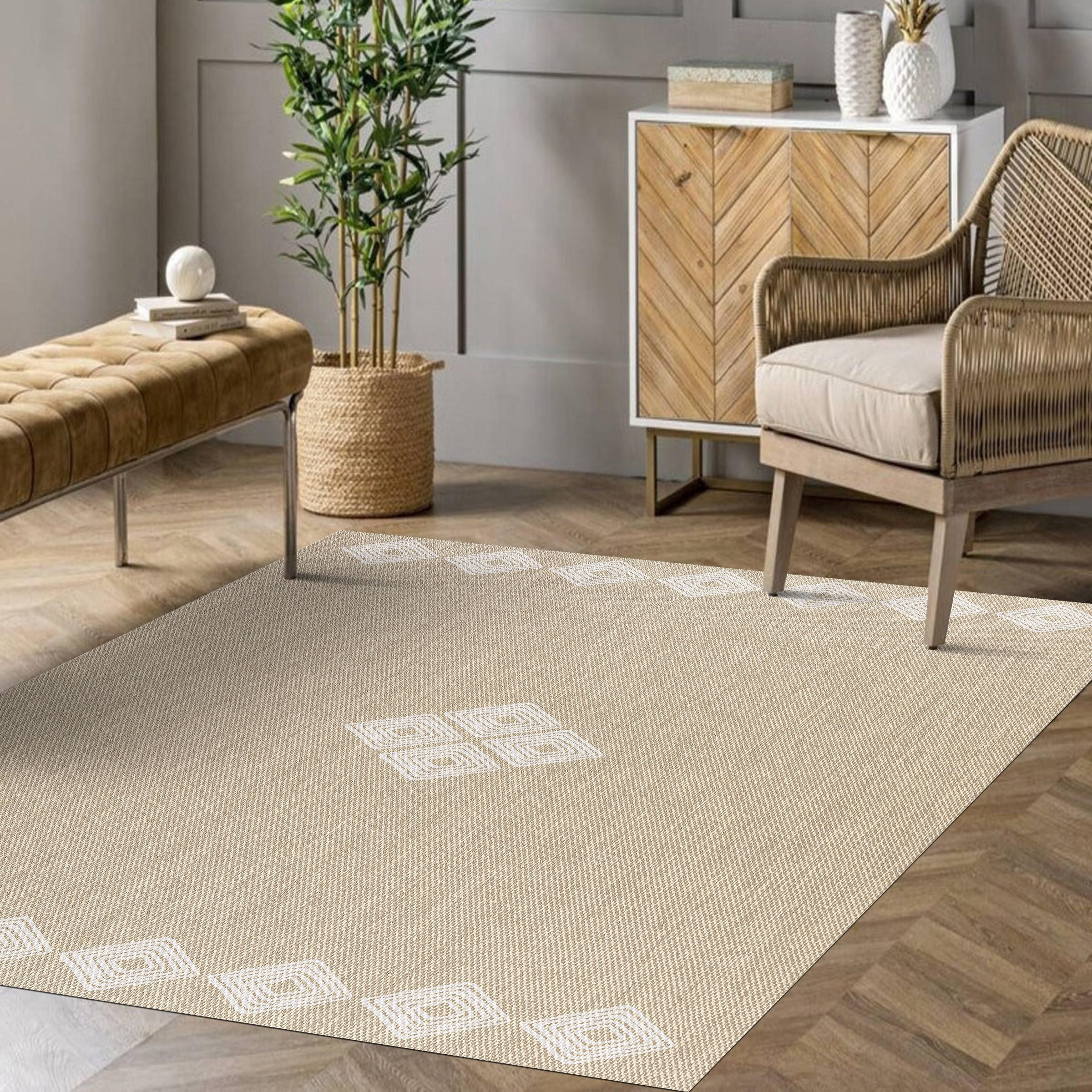 TEPPICH Premium en Vinyle Weiße ethnische 140x200 cm - Buchefarben, Kunststoff (140/200cm) - STORESDECO