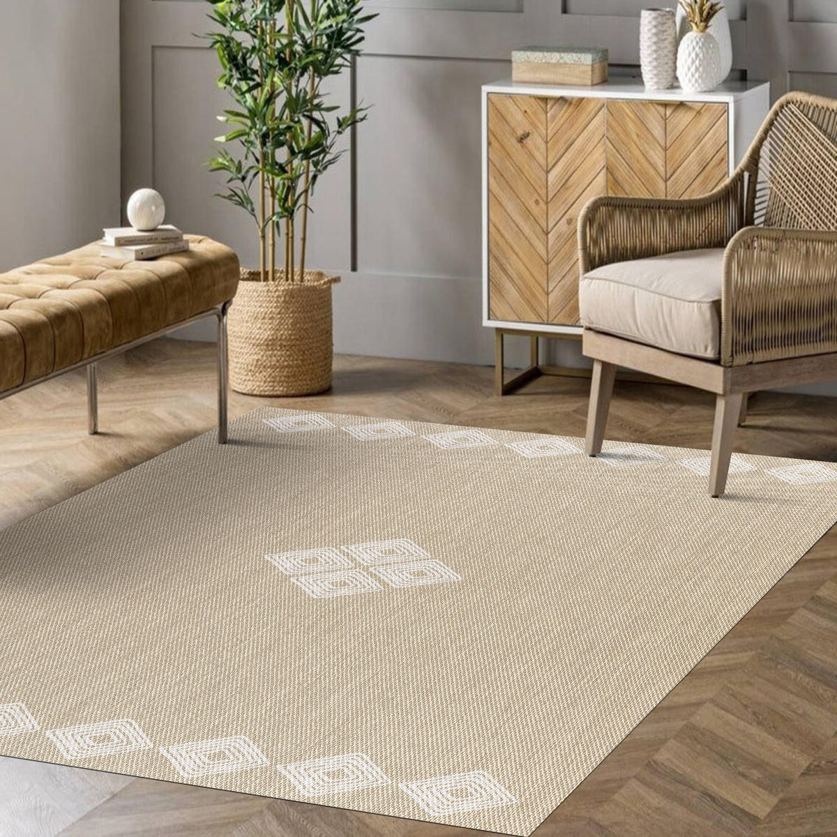 TEPPICH Premium en Vinyle Weiße ethnische 60x90 cm - Buchefarben, Kunststoff (60/90cm) - STORESDECO