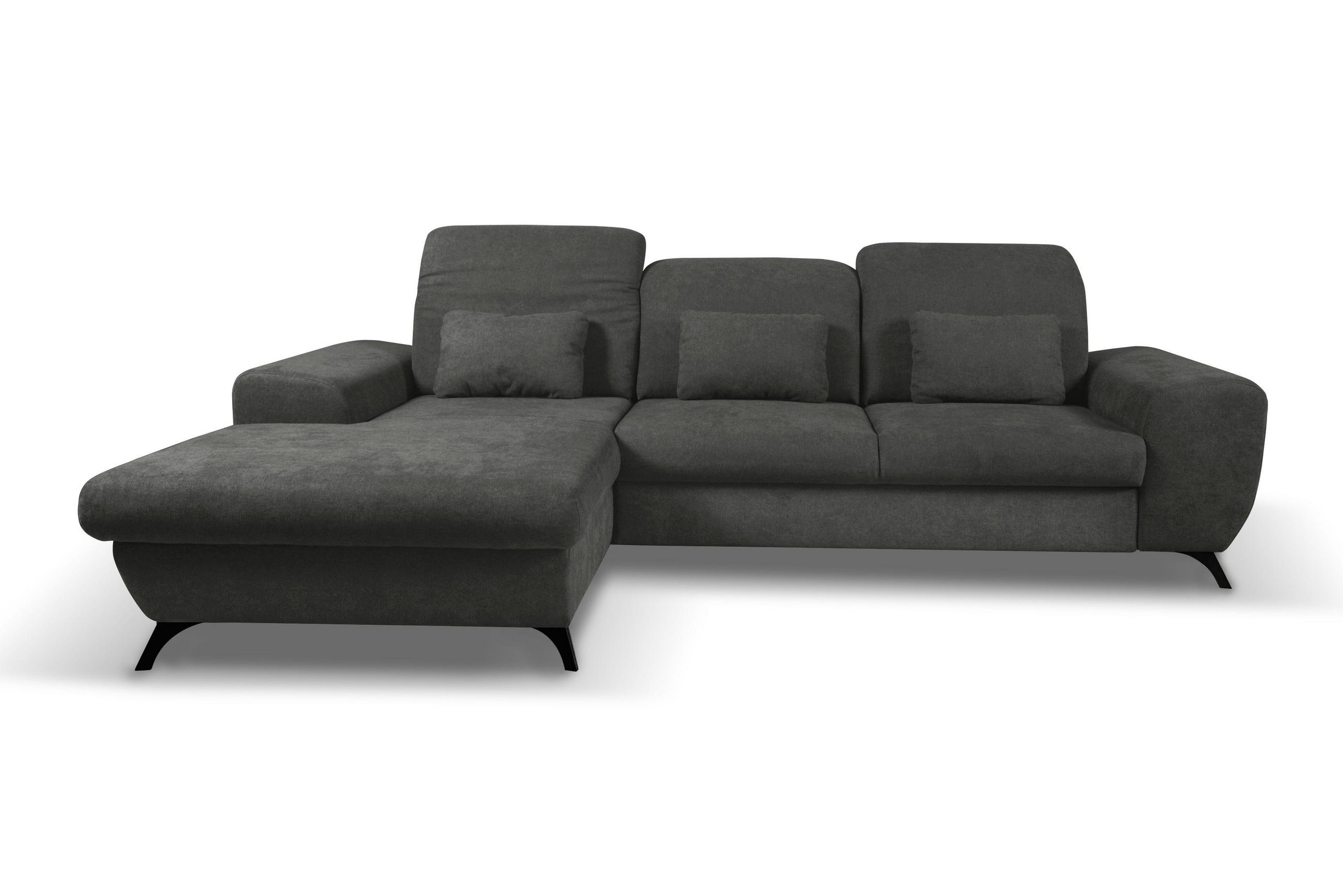 ECKSOFA LUCE L-S Grau Plüsch-Stoff mit Schlaffunktion - Grau, Holz (279/172cm) - MASSENO