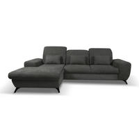 ECKSOFA LUCE L-S Grau Plüsch-Stoff mit Schlaffunktion - Grau, Holz (279/172cm) - MASSENO