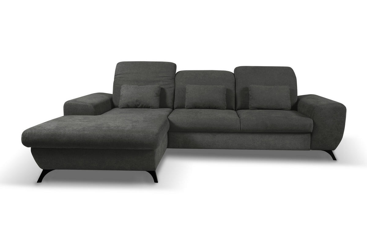 ECKSOFA LUCE L-S Grau Plüsch-Stoff mit Schlaffunktion - Grau, Holz (279/172cm) - MASSENO