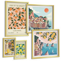 BILDER SET 5er Set - 50x50 cm & 20x30 cm & 40x60 cm Goldrahmen - Abstrakte ästhetische Berge - Goldfarben, Kunststoff (40/60cm) - TULUP