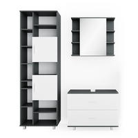 BADMÖBEL-SET Ilias Weiß/Anthrazit 3 Teile, mit Hochschrank - Anthrazit/Weiß, Holzwerkstoff (80.2/60.8/33cm) - Vicco
