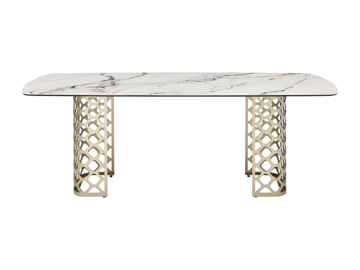 TISCH ohne Ausziehfunktion - 8 Personen - Glas, Keramik - Weiß, Goldfarben - - Goldfarben/Weiß, Glas/Keramik (100/220/76cm) - Vente-Unique
