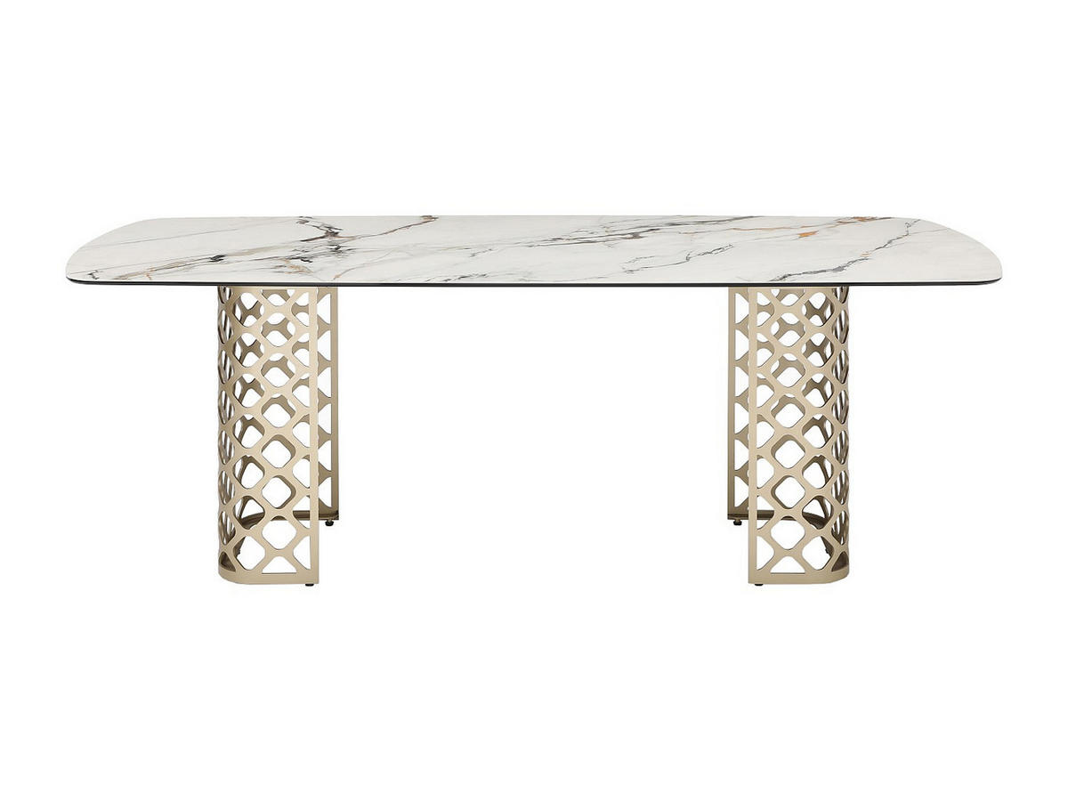 ESSTISCH - 8 Personen - Sicherheitsglas & Keramik - Marmor-Optik Weiß & Goldfarben - GOLDENA - Weiß, Glas (220/100/76cm) - Vente-Unique