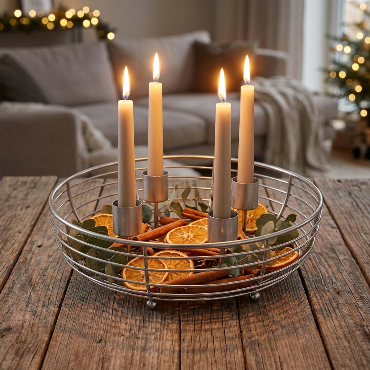 ADVENTSKRANZ Silber Metall 4 Kerzenhalter 6x20,5 cm - Silberfarben, Metall (6cm) - Relaxdays