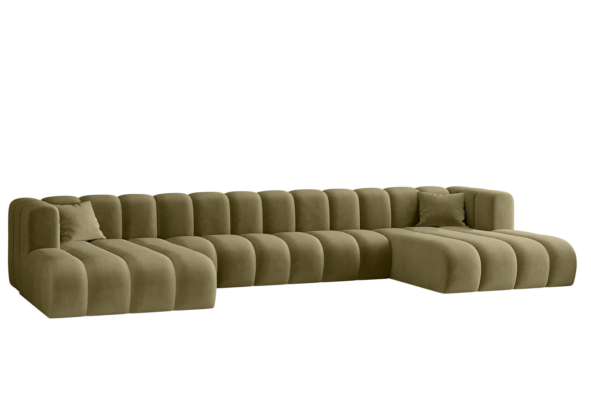ECKSOFA, U-from, Sofa Grand U XL modular stoff Salvador Olive - Olivgrün, Holz (179/408cm) - Kaiser Möbel