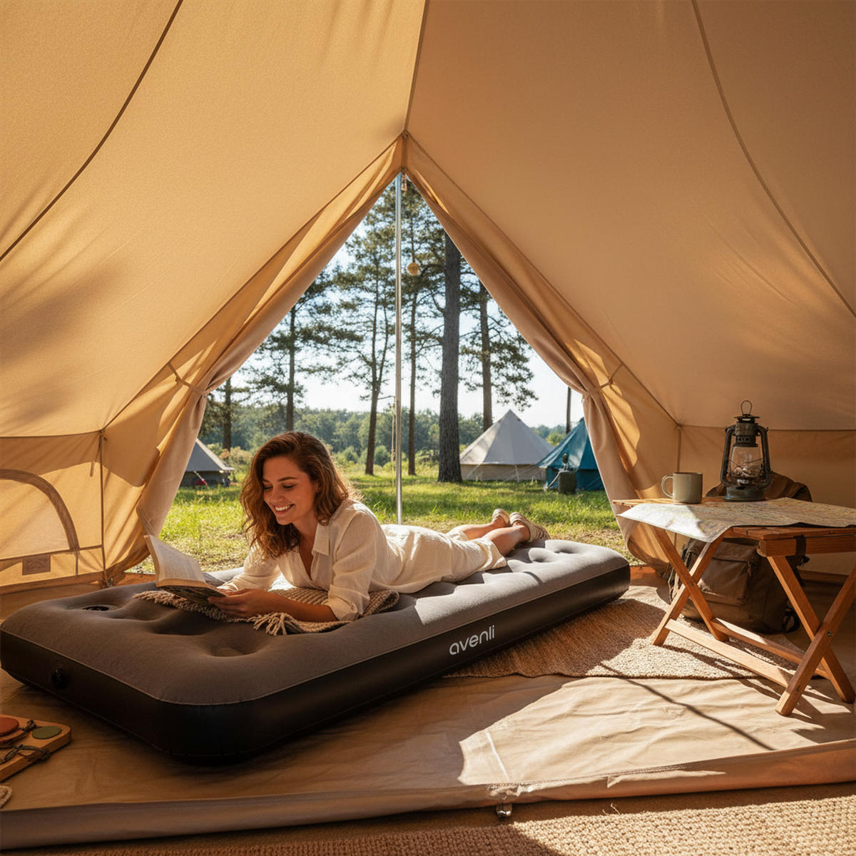 LUFTBETT Luftmatratze Camping CloudCoil grau mit Fußpumpe 191x99x22cm - Grau, Kunststoff (99/191cm) - Avenli