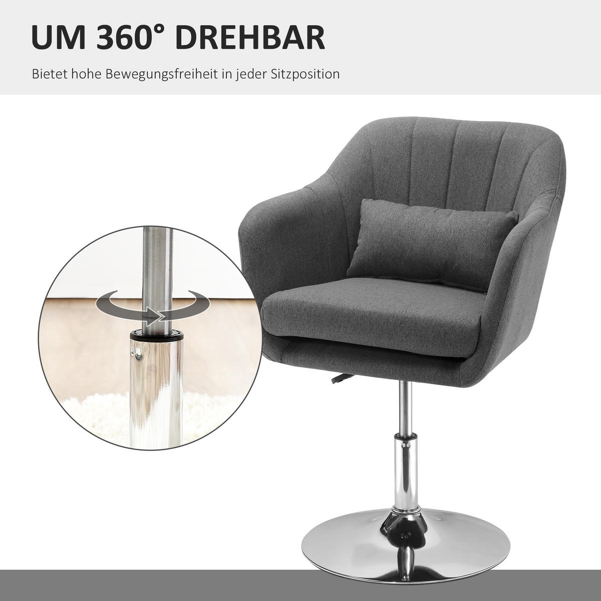 DREHBARER Akzentstuhl Dunkelgrau 60.0/60.0/91.0 cm - Dunkelgrau, Textil (60/91/60cm)