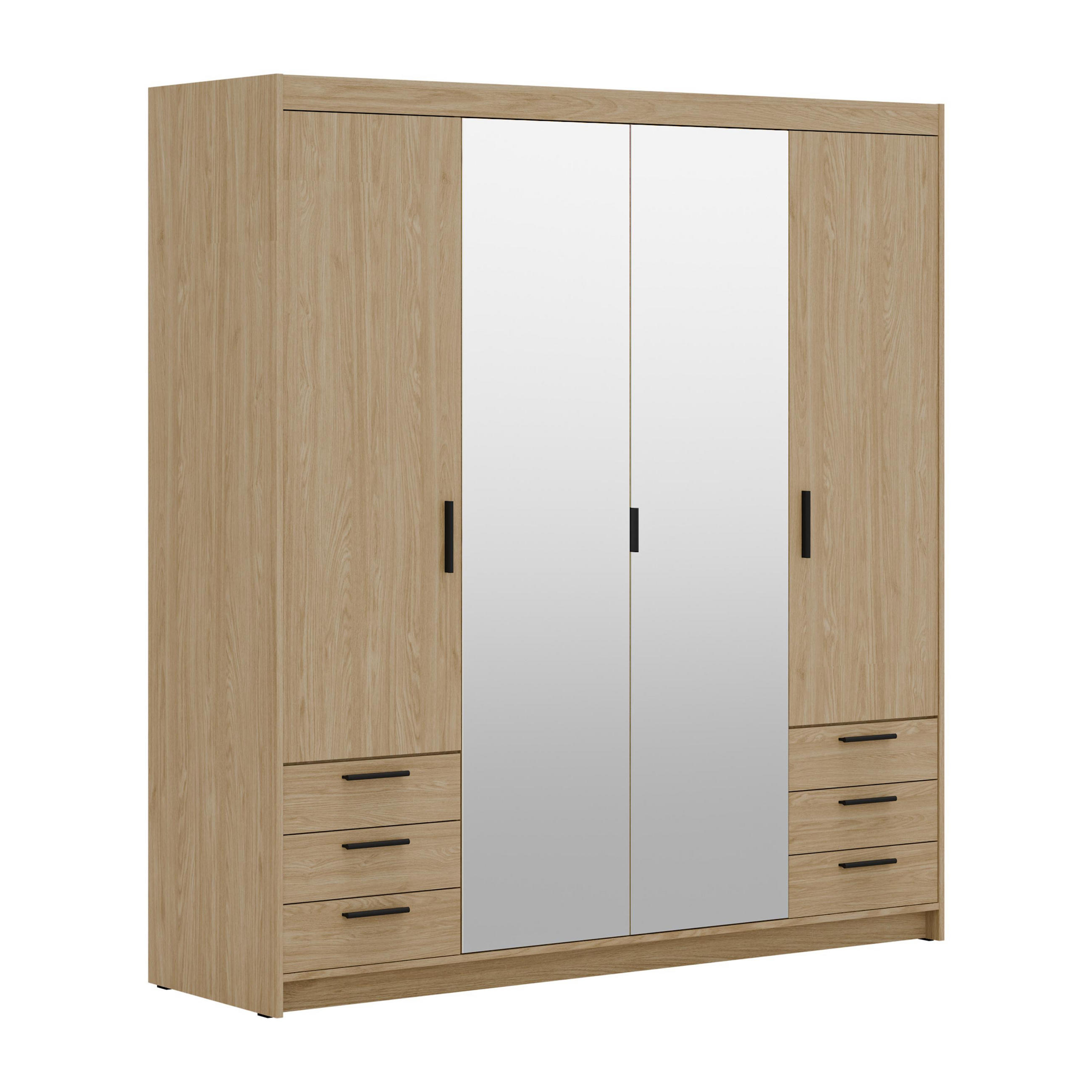KLEIDERSCHRANK Storicos Geölte Eiche 176,3/190,5/53 cm - 4T6S Modern mit Schubladen und Spiegel - Eichefarben, Holzwerkstoff/Kunststoff (176.3/190.6/53cm) - AX Living